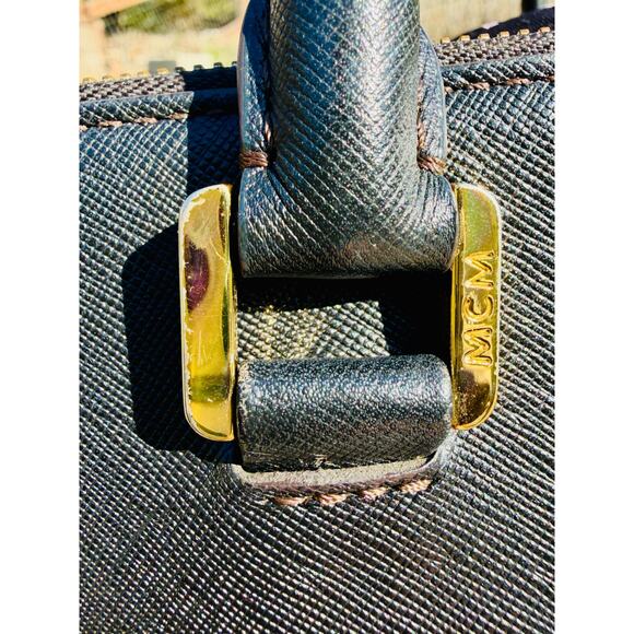 MCM Black Leather Top Handle Satchel Crossbody Bag | Authentic - Picture 6 of 9